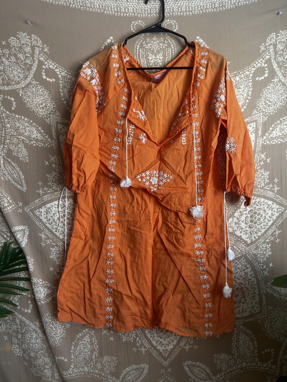 Calypso St. Barth Orange Embroidered Cotton Tunic Dress Size M